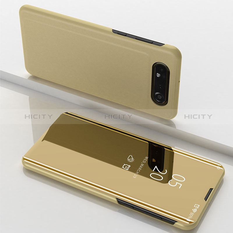 Custodia Portafoglio In Pelle Cover con Supporto Laterale Specchio Cover ZL1 per Samsung Galaxy A80 Oro