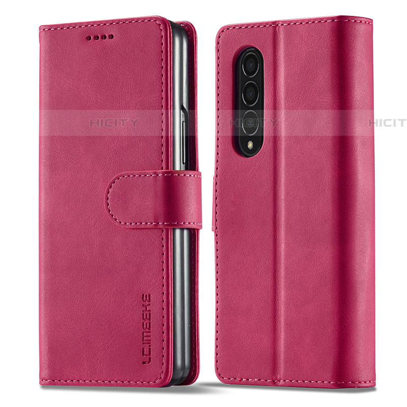Custodia Portafoglio In Pelle Cover con Supporto LC1 per Samsung Galaxy Z Fold4 5G Rosa Caldo