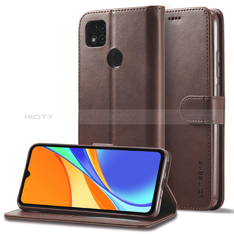 Custodia Portafoglio In Pelle Cover con Supporto LC2 per Xiaomi Redmi 9 India Marrone