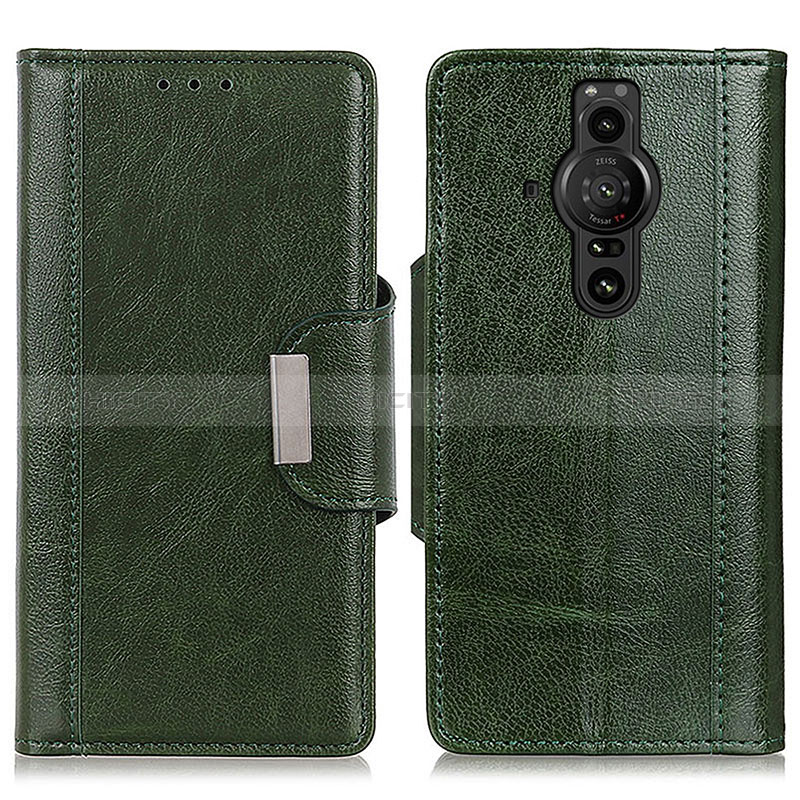 Custodia Portafoglio In Pelle Cover con Supporto M01L per Sony Xperia PRO-I Verde