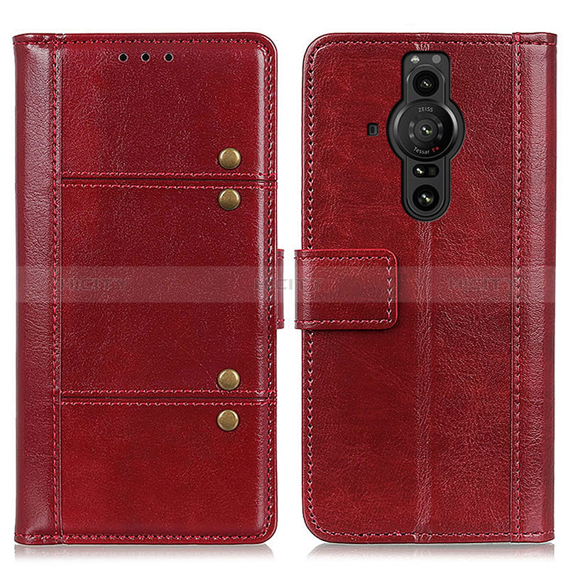 Custodia Portafoglio In Pelle Cover con Supporto M06L per Sony Xperia PRO-I Rosso
