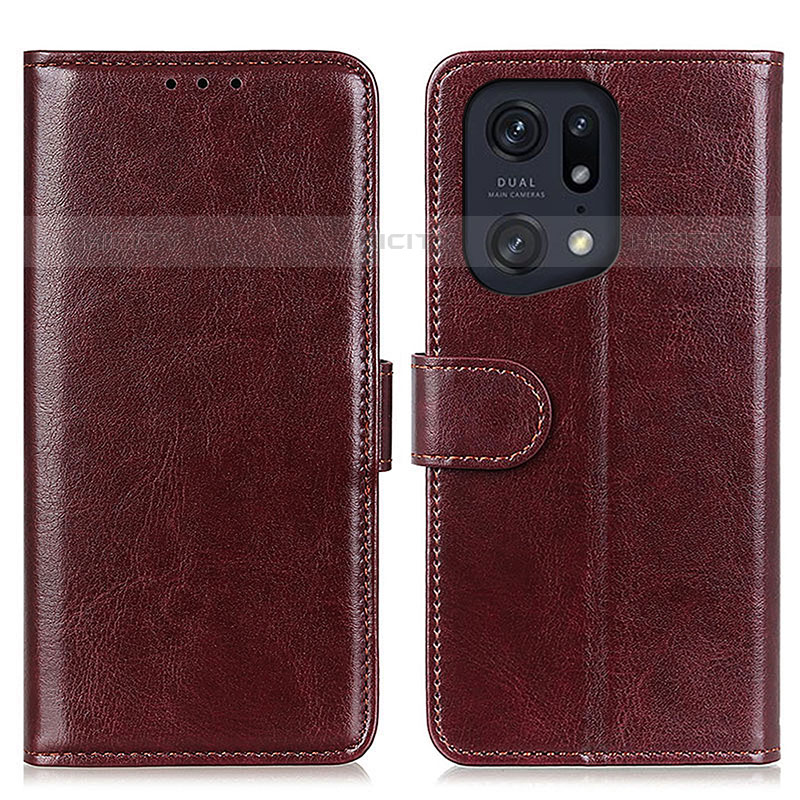 Custodia Portafoglio In Pelle Cover con Supporto M07L per Oppo Find X5 Pro 5G Marrone