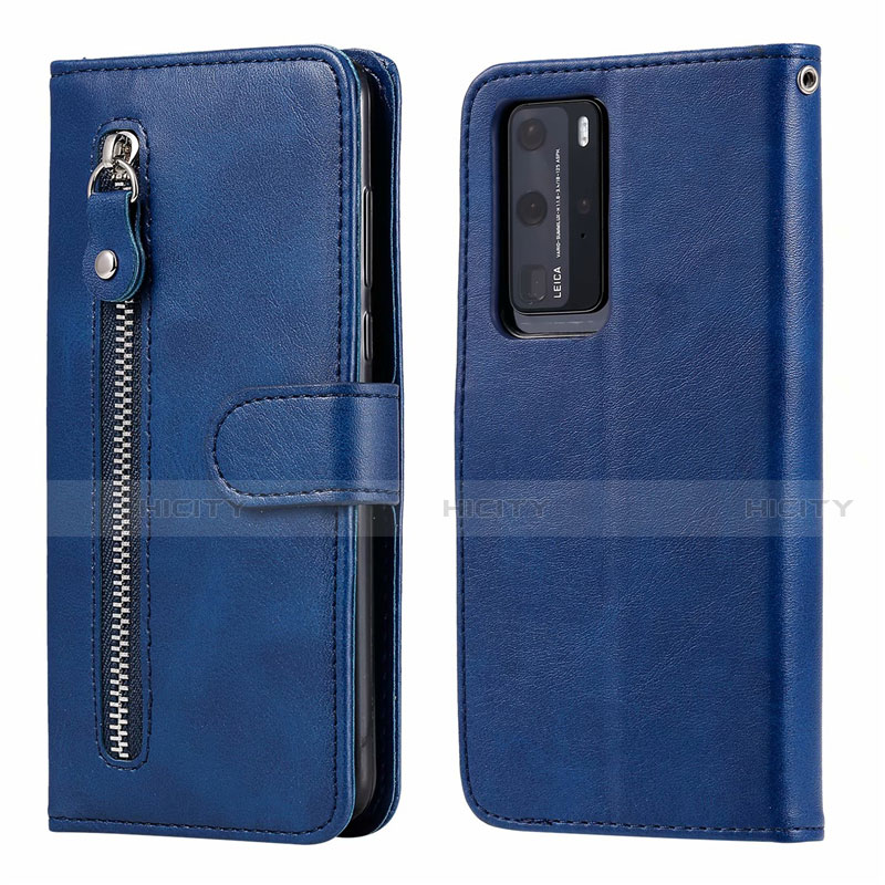 Custodia Portafoglio In Pelle Cover con Supporto N01 per Huawei P40 Pro Blu