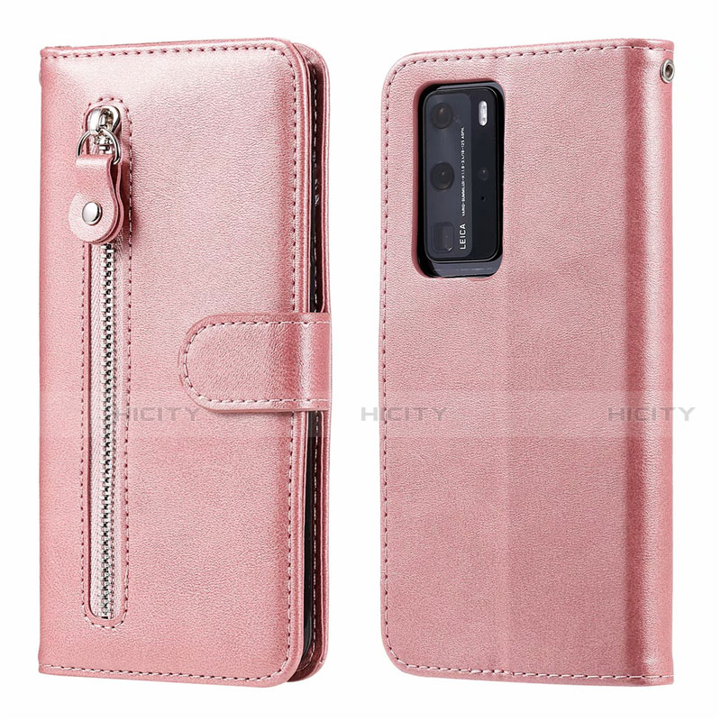 Custodia Portafoglio In Pelle Cover con Supporto N01 per Huawei P40 Pro Oro Rosa