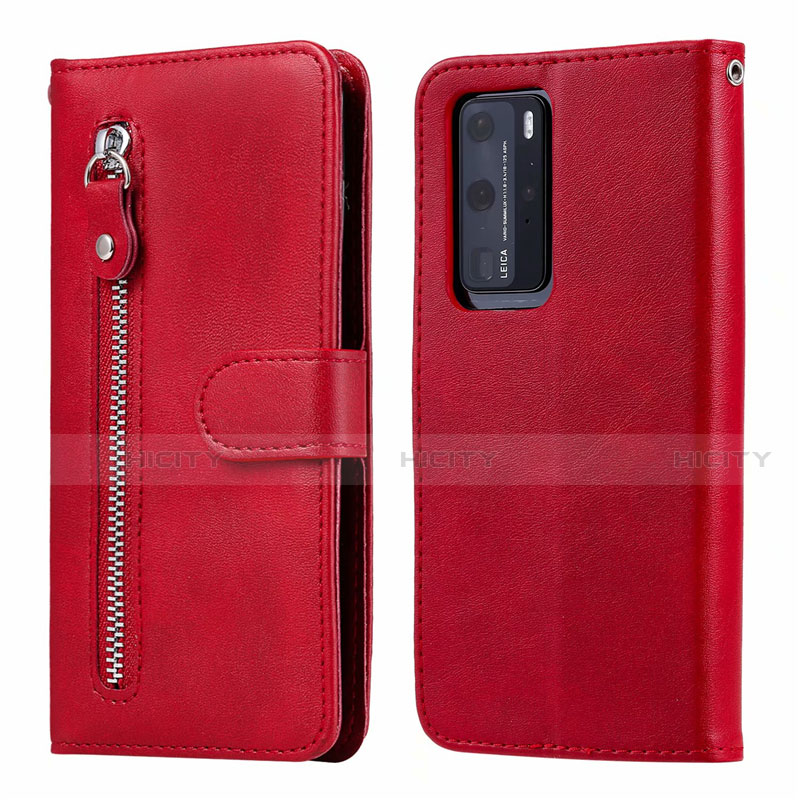 Custodia Portafoglio In Pelle Cover con Supporto N01 per Huawei P40 Pro Rosso