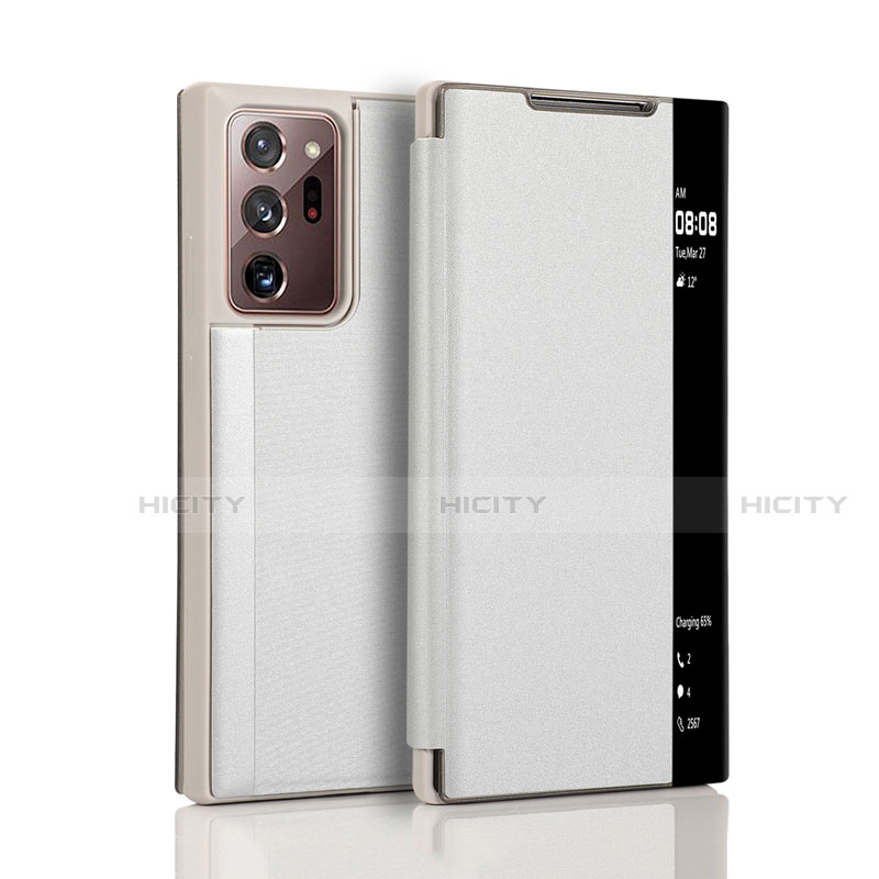 Custodia Portafoglio In Pelle Cover con Supporto N01 per Samsung Galaxy Note 20 Ultra 5G Argento