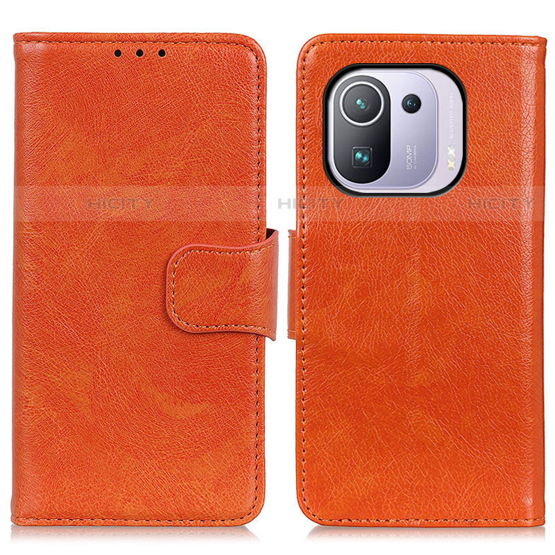 Custodia Portafoglio In Pelle Cover con Supporto N05P per Xiaomi Mi 11 Pro 5G Arancione