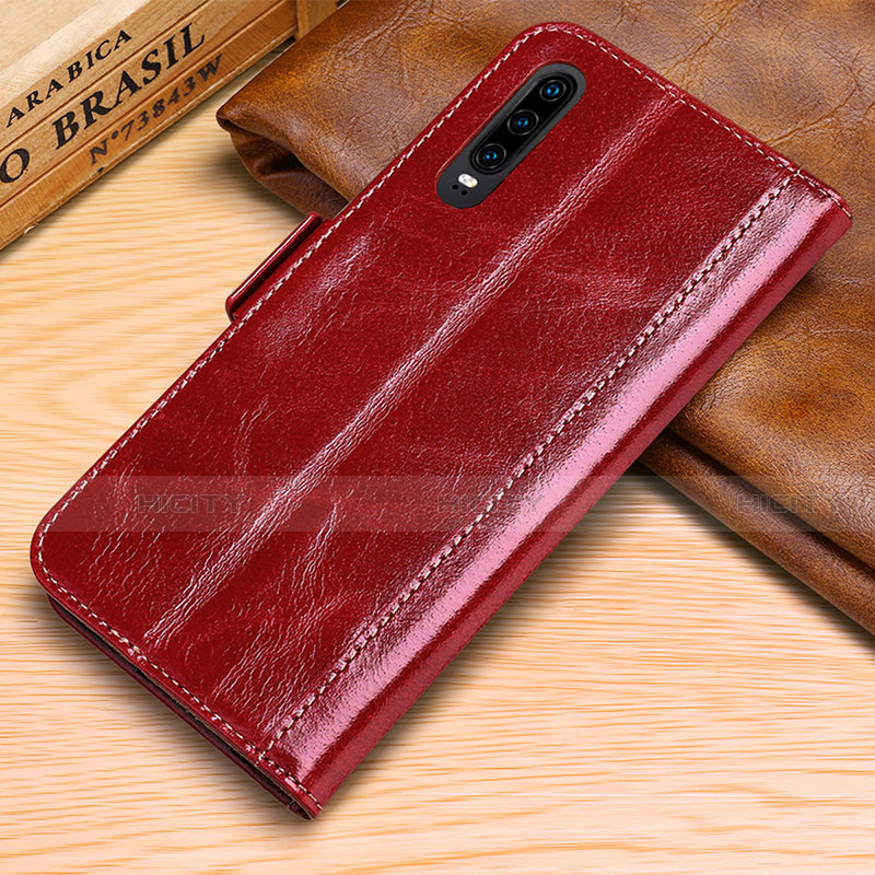 Custodia Portafoglio In Pelle Cover con Supporto P01 per Huawei P30 Rosso