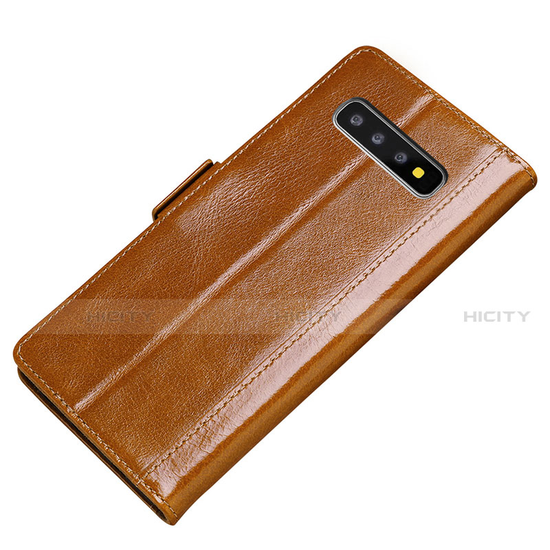 Custodia Portafoglio In Pelle Cover con Supporto P01 per Samsung Galaxy S10 Plus Arancione
