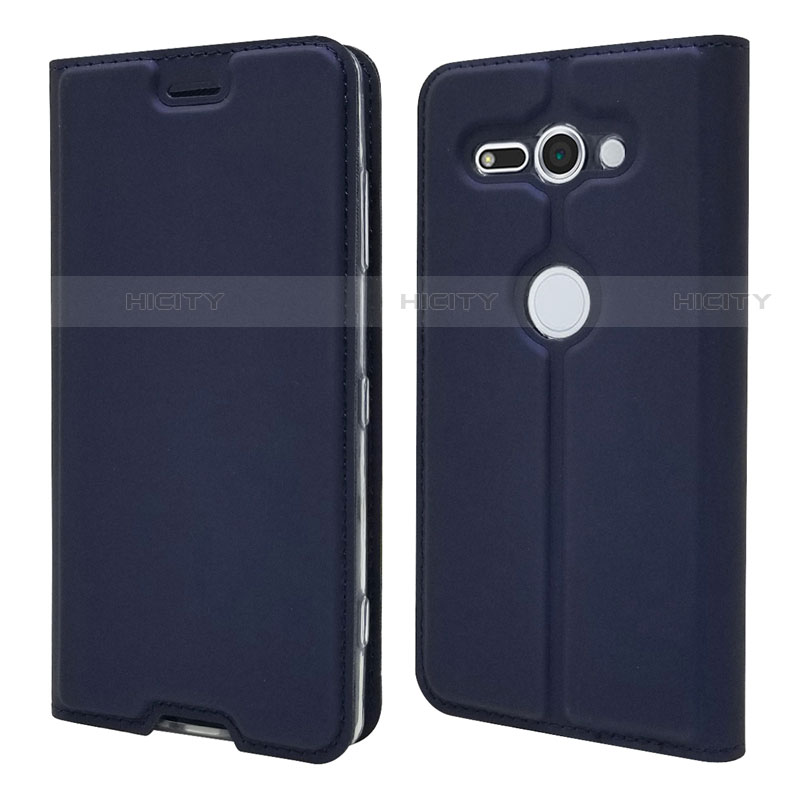 Custodia Portafoglio In Pelle Cover con Supporto P01 per Sony Xperia XZ2 Compact Blu