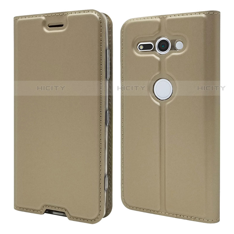 Custodia Portafoglio In Pelle Cover con Supporto P01 per Sony Xperia XZ2 Compact Oro