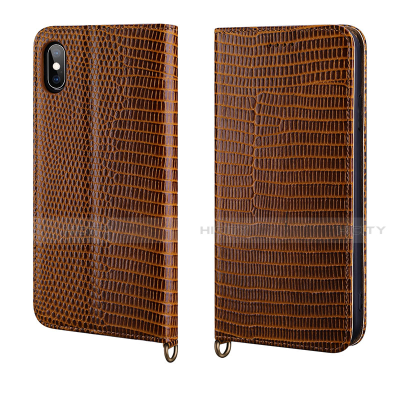 Custodia Portafoglio In Pelle Cover con Supporto P03 per Apple iPhone Xs Marrone