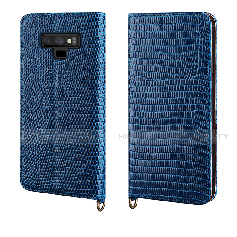 Custodia Portafoglio In Pelle Cover con Supporto P04 per Samsung Galaxy Note 9 Blu