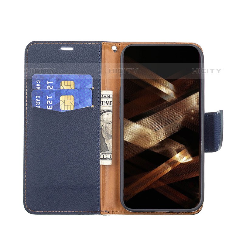 Custodia Portafoglio In Pelle Cover con Supporto per Apple iPhone 15 Pro Max Blu Notte