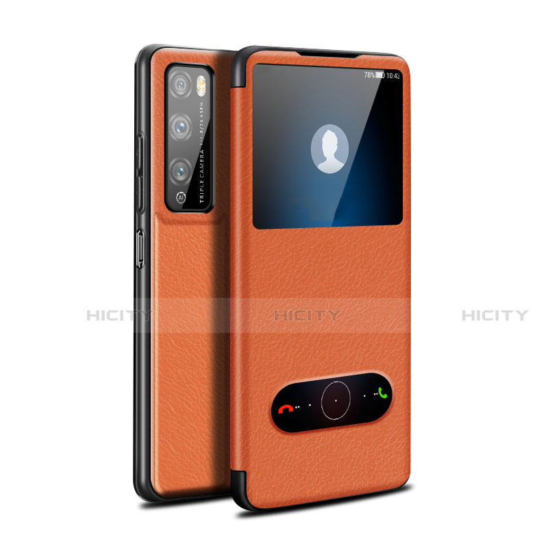 Custodia Portafoglio In Pelle Cover con Supporto per Huawei Enjoy 20 Pro 5G Arancione