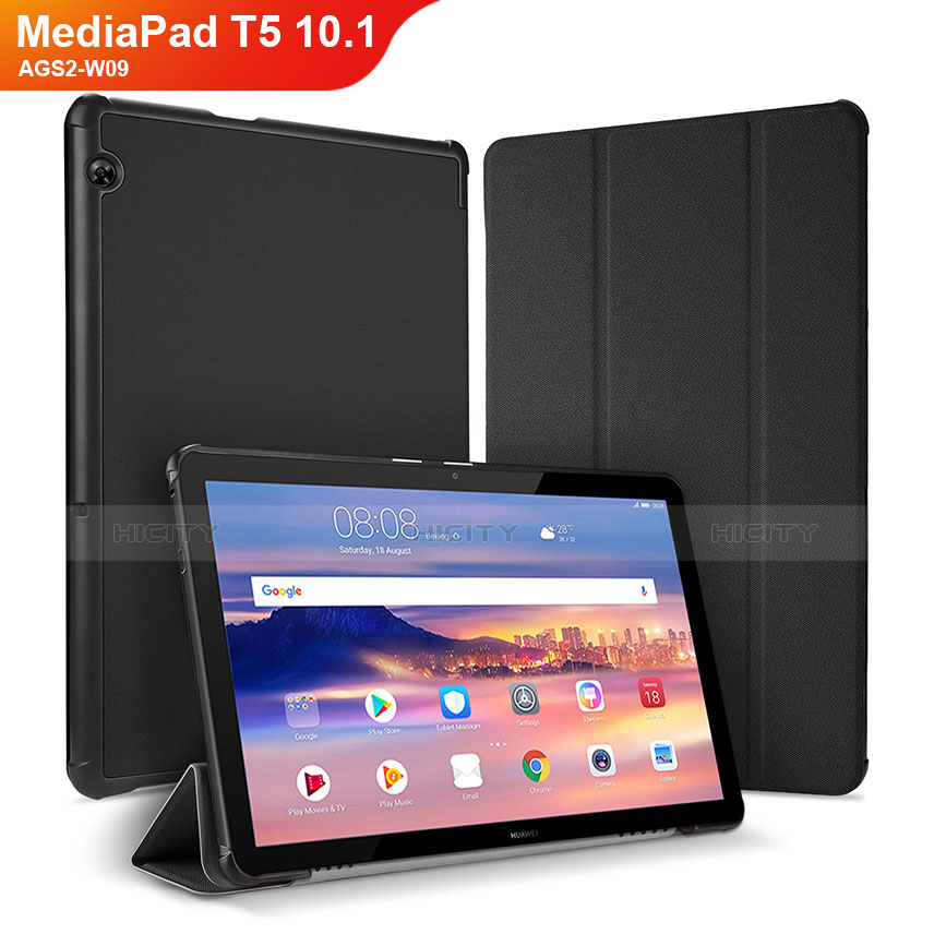 Custodia Portafoglio In Pelle Cover con Supporto per Huawei MediaPad T5 10.1 AGS2-W09 Nero