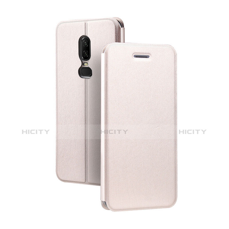 Custodia Portafoglio In Pelle Cover con Supporto per OnePlus 6 Oro Rosa