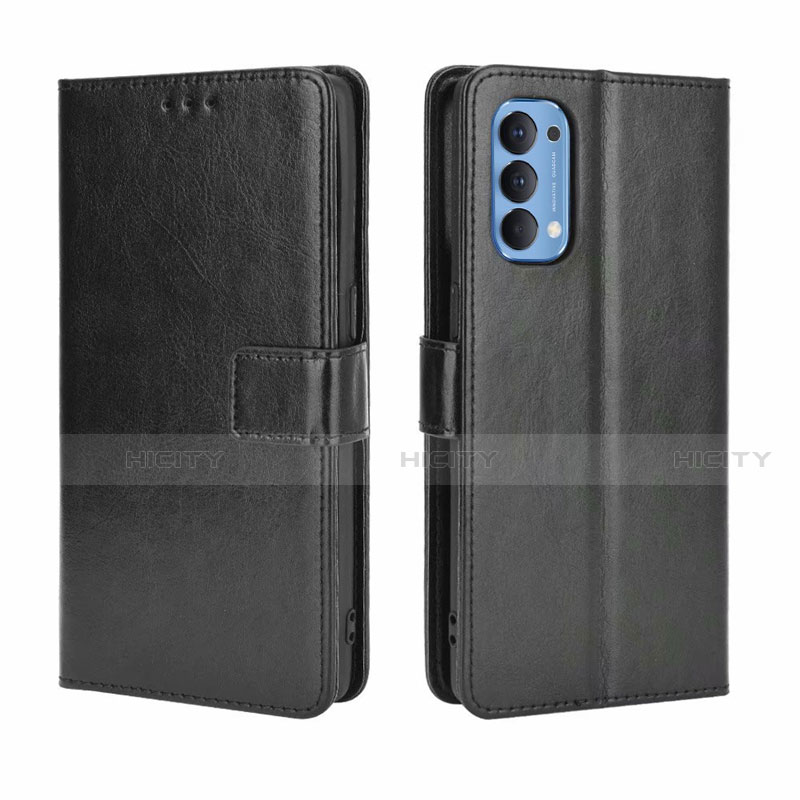 Custodia Portafoglio In Pelle Cover con Supporto per Oppo Reno4 4G Nero