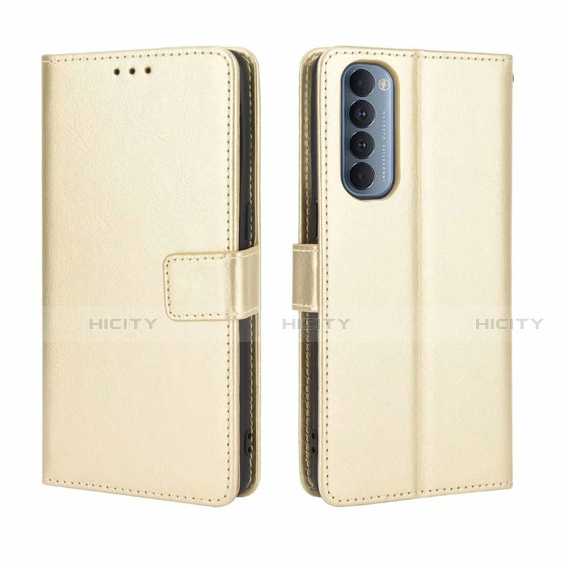 Custodia Portafoglio In Pelle Cover con Supporto per Oppo Reno4 Pro 4G Oro