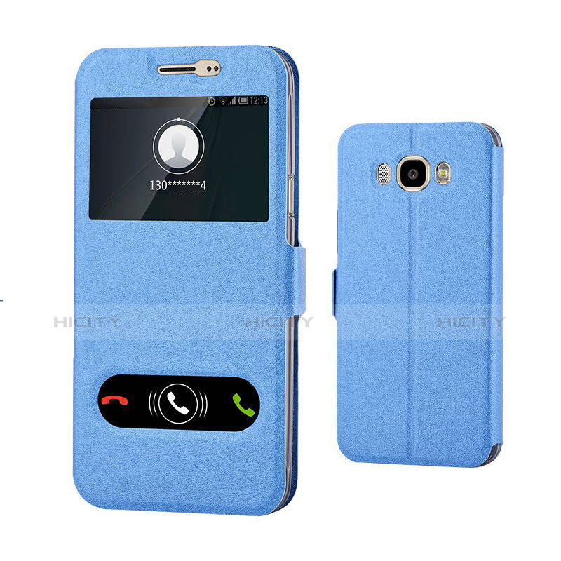 Custodia Portafoglio In Pelle Cover con Supporto per Samsung Galaxy J7 (2016) J710F J710FN Blu