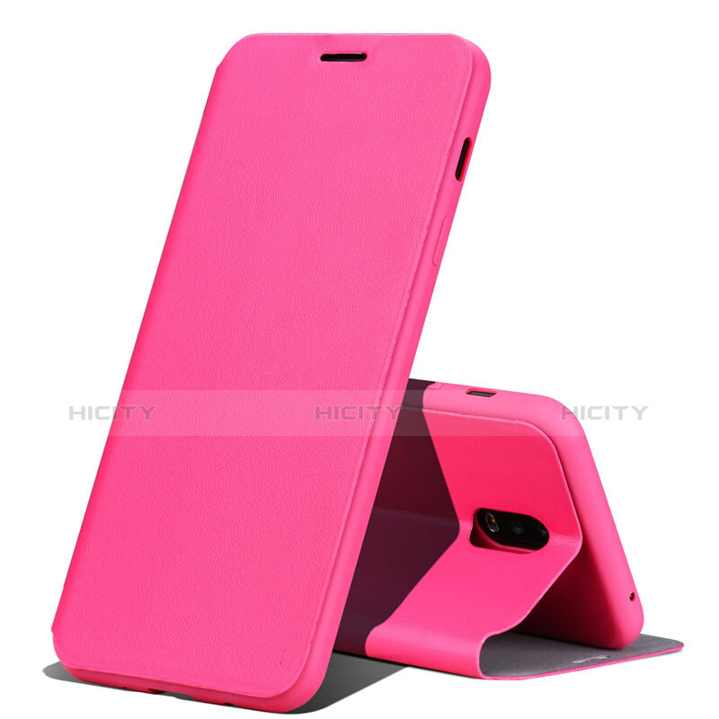 Custodia Portafoglio In Pelle Cover con Supporto per Samsung Galaxy J7 Plus Rosa Caldo