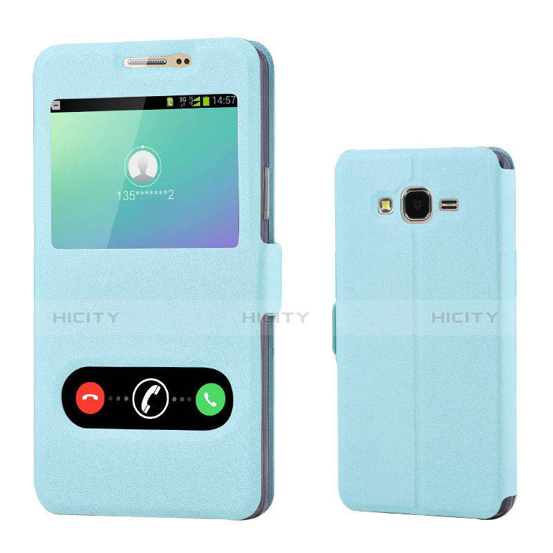 Custodia Portafoglio In Pelle Cover con Supporto per Samsung Galaxy On7 G600FY Cielo Blu