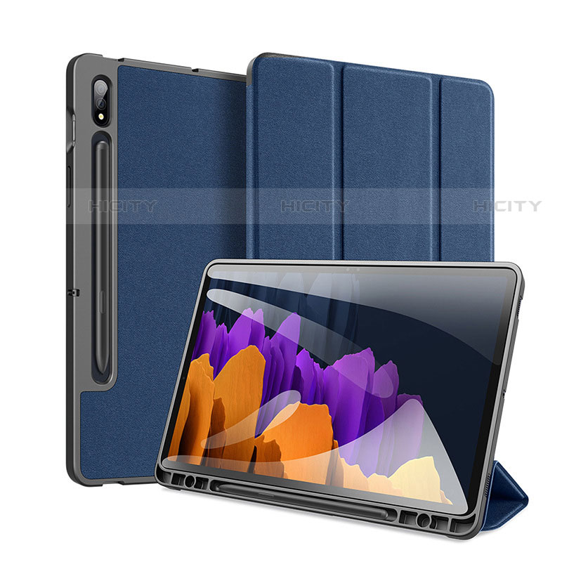 Custodia Portafoglio In Pelle Cover con Supporto per Samsung Galaxy Tab S7 11 Wi-Fi SM-T870 Blu