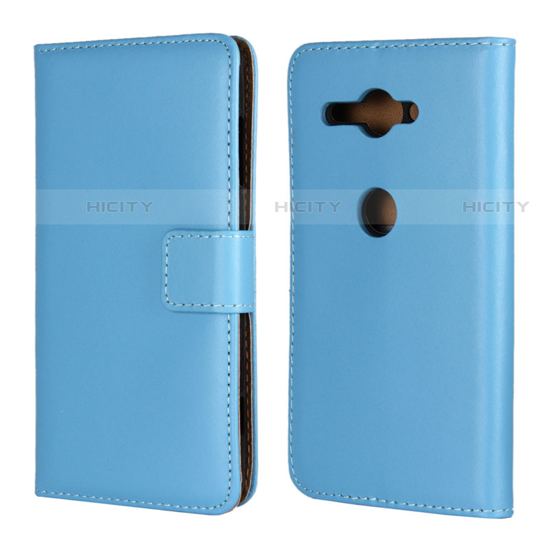 Custodia Portafoglio In Pelle Cover con Supporto per Sony Xperia XZ2 Compact Cielo Blu