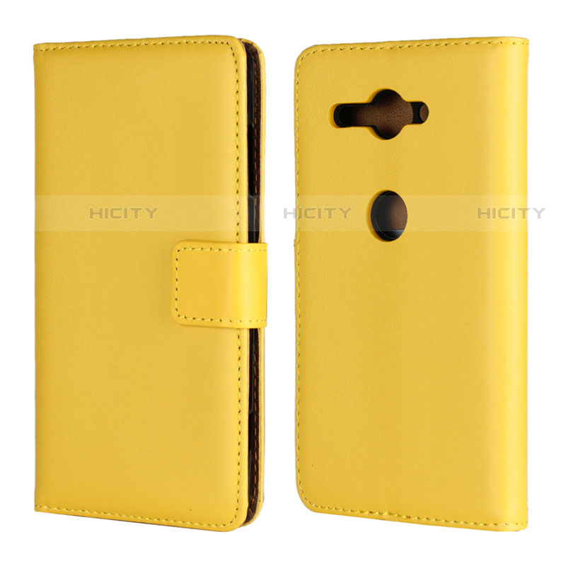 Custodia Portafoglio In Pelle Cover con Supporto per Sony Xperia XZ2 Compact Giallo