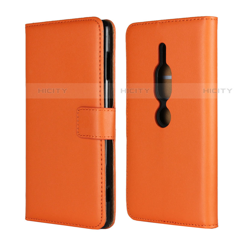 Custodia Portafoglio In Pelle Cover con Supporto per Sony Xperia XZ2 Premium Arancione