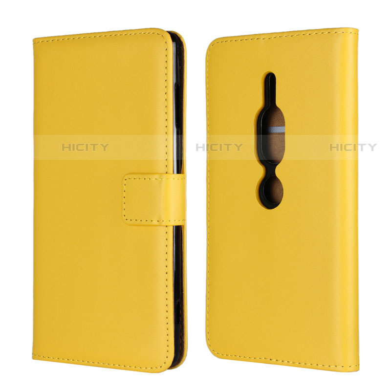 Custodia Portafoglio In Pelle Cover con Supporto per Sony Xperia XZ2 Premium Giallo