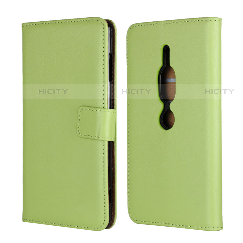 Custodia Portafoglio In Pelle Cover con Supporto per Sony Xperia XZ2 Premium Verde