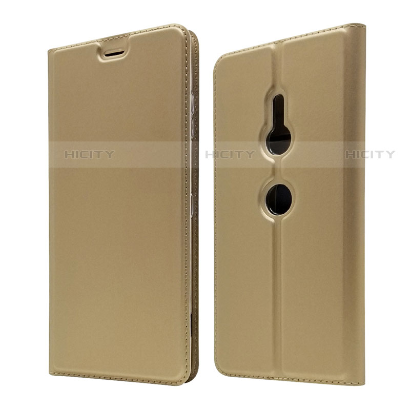 Custodia Portafoglio In Pelle Cover con Supporto per Sony Xperia XZ3 Oro