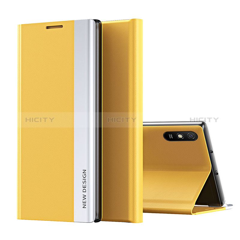 Custodia Portafoglio In Pelle Cover con Supporto Q01H per Xiaomi Redmi 9AT Giallo