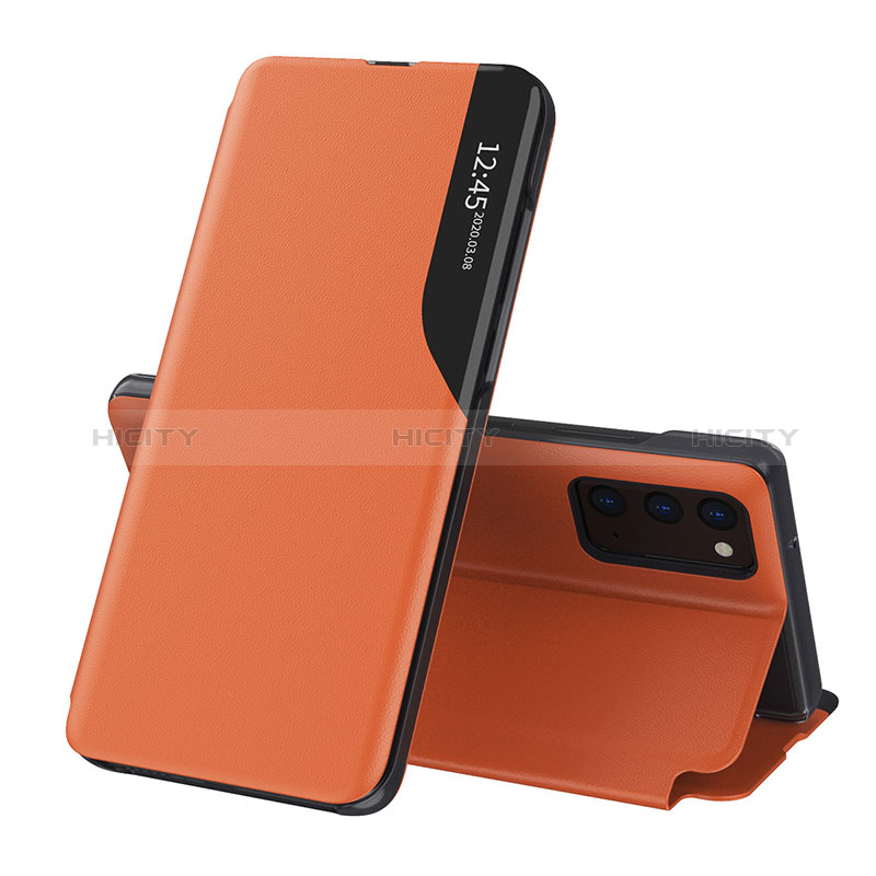 Custodia Portafoglio In Pelle Cover con Supporto QH1 per Samsung Galaxy A02s Arancione
