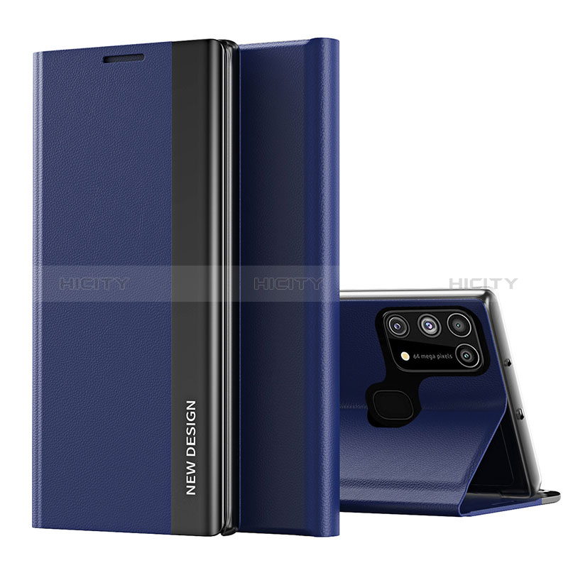 Custodia Portafoglio In Pelle Cover con Supporto QH1 per Samsung Galaxy M21s Blu