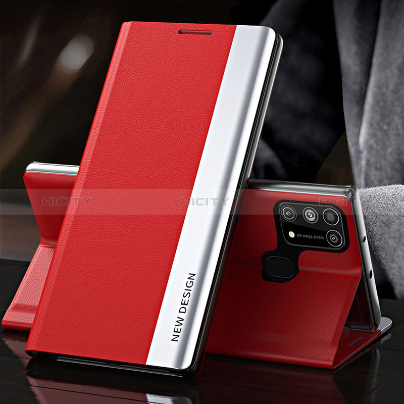 Custodia Portafoglio In Pelle Cover con Supporto QH3 per Samsung Galaxy M21s Rosso