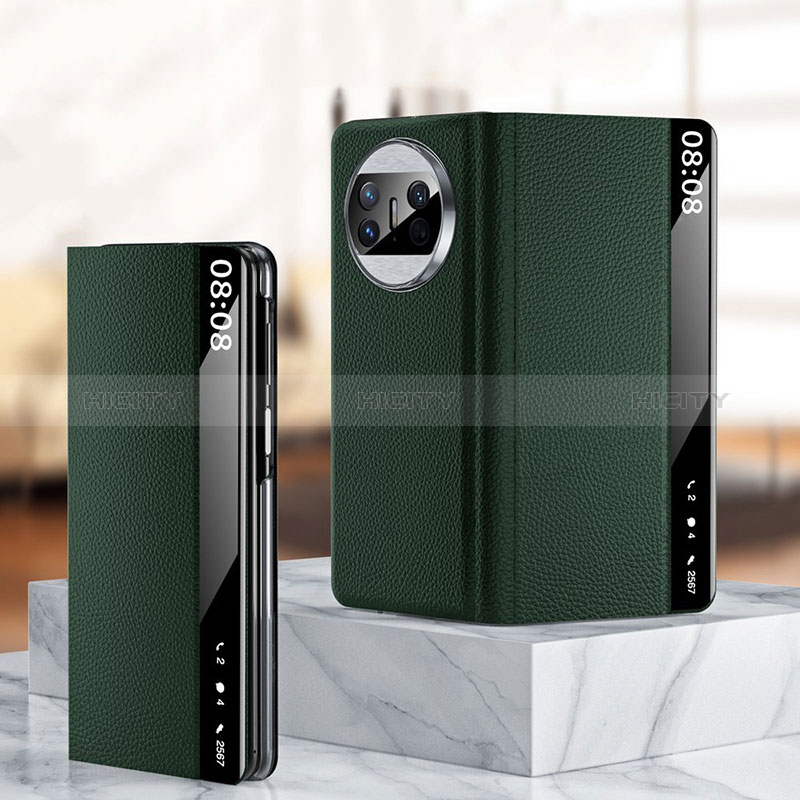 Custodia Portafoglio In Pelle Cover con Supporto QK2 per Huawei Mate X3 Verde
