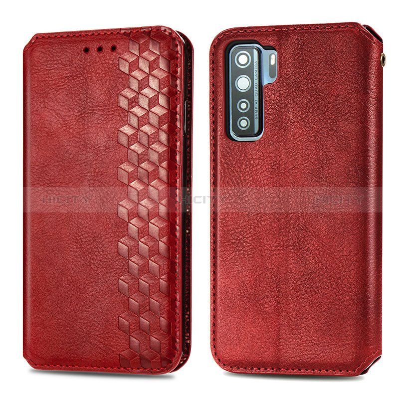 Custodia Portafoglio In Pelle Cover con Supporto S01D per Huawei P40 Lite 5G Rosso
