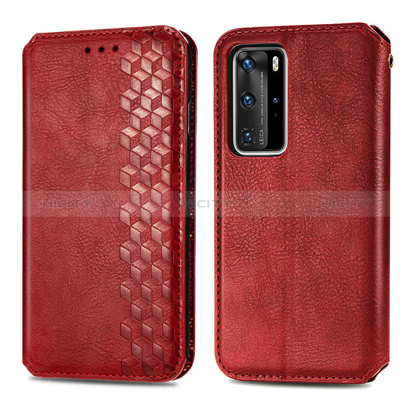 Custodia Portafoglio In Pelle Cover con Supporto S01D per Huawei P40 Pro Rosso