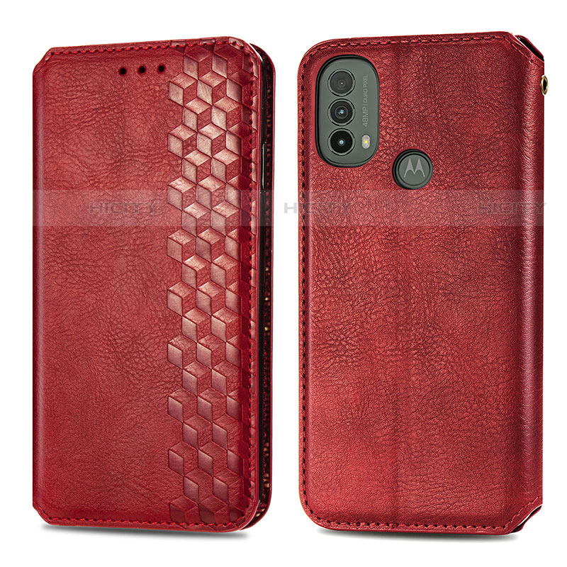 Custodia Portafoglio In Pelle Cover con Supporto S01D per Motorola Moto E30 Rosso