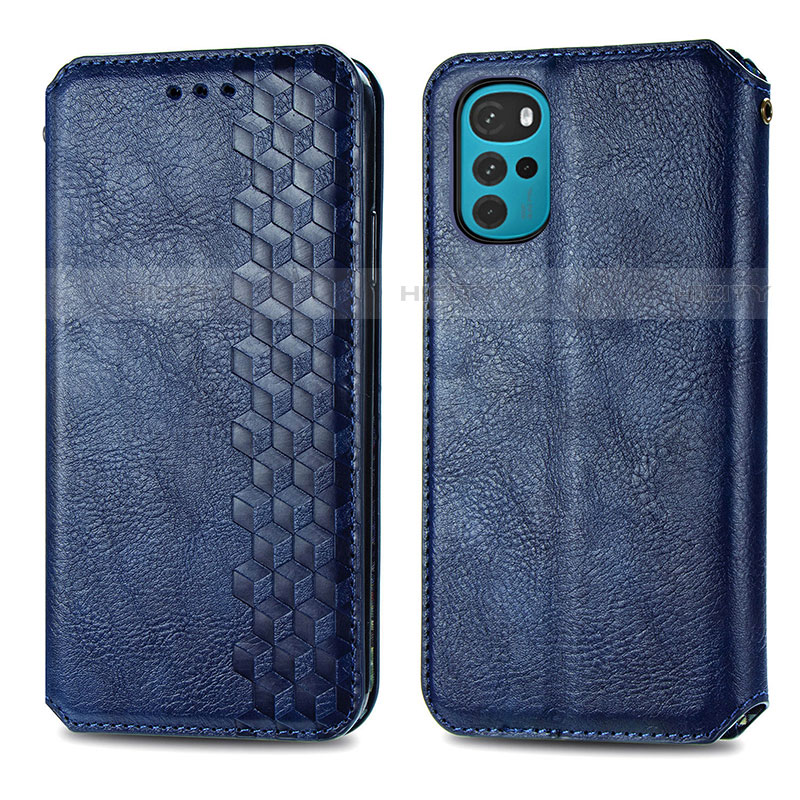 Custodia Portafoglio In Pelle Cover con Supporto S01D per Motorola Moto G22 Blu