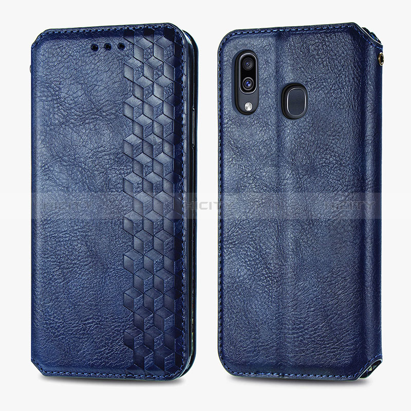 Custodia Portafoglio In Pelle Cover con Supporto S01D per Samsung Galaxy A30 Blu