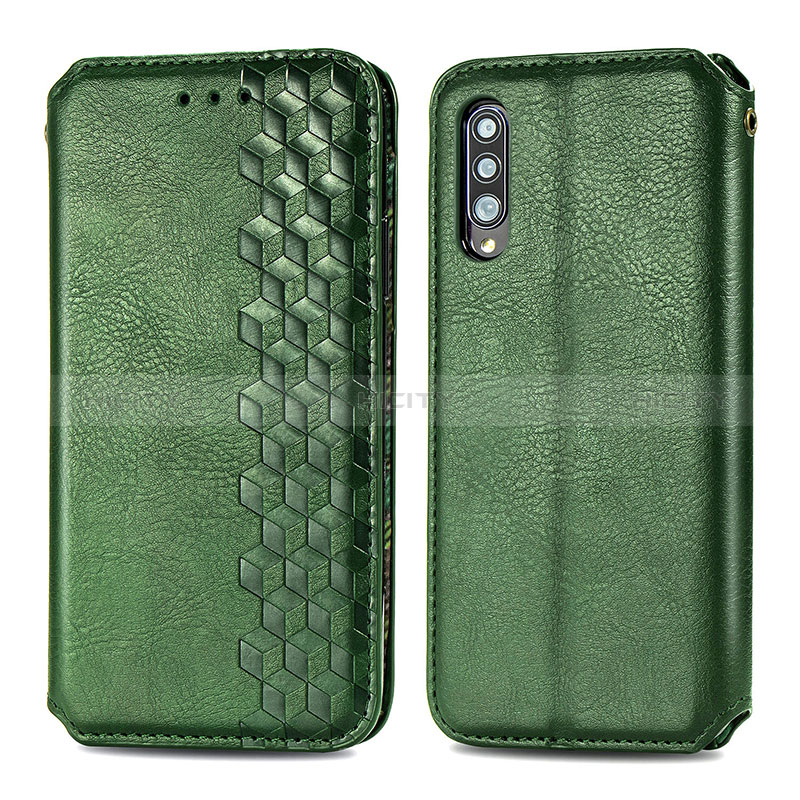 Custodia Portafoglio In Pelle Cover con Supporto S01D per Samsung Galaxy A70 Verde