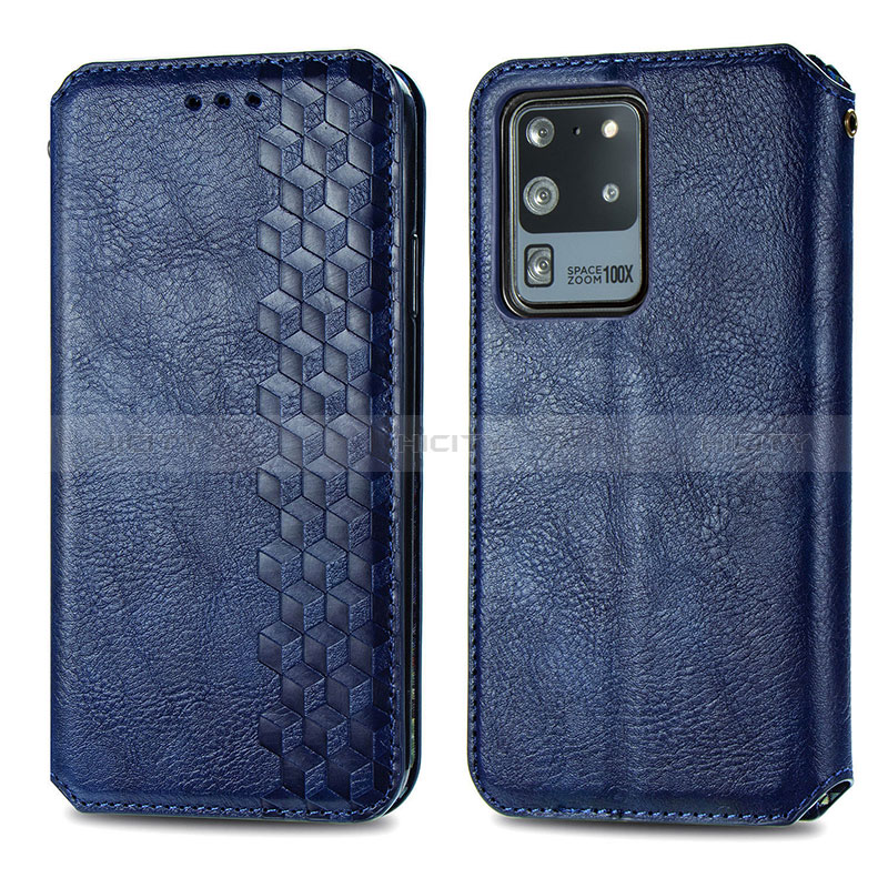 Custodia Portafoglio In Pelle Cover con Supporto S01D per Samsung Galaxy S20 Ultra Blu