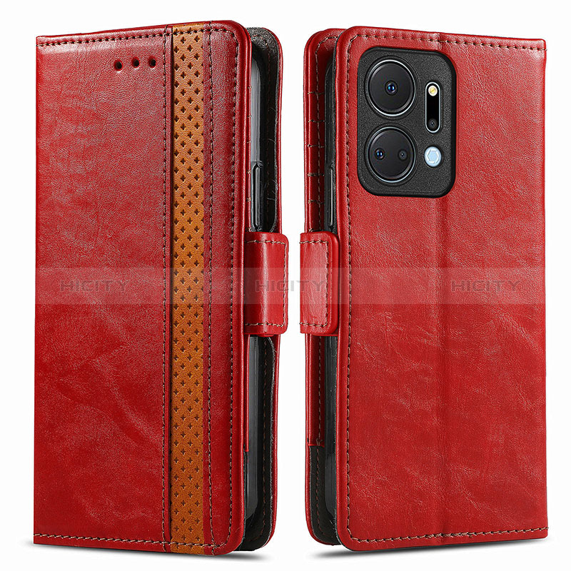 Custodia Portafoglio In Pelle Cover con Supporto S02D per Huawei Honor X7a Rosso