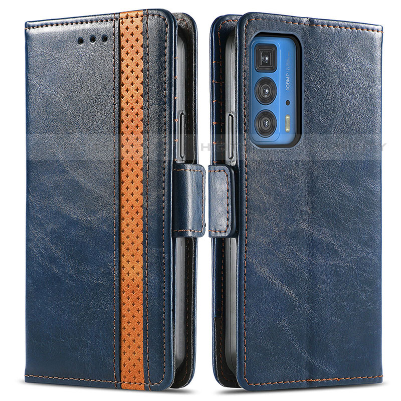 Custodia Portafoglio In Pelle Cover con Supporto S02D per Motorola Moto Edge 20 Pro 5G Blu