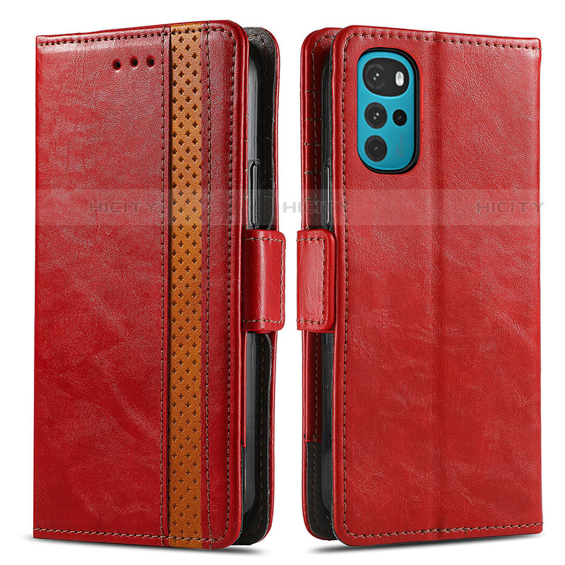 Custodia Portafoglio In Pelle Cover con Supporto S02D per Motorola Moto G22 Rosso