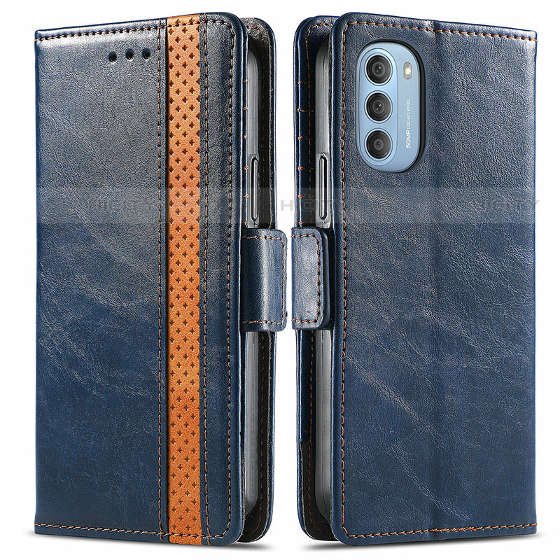 Custodia Portafoglio In Pelle Cover con Supporto S02D per Motorola Moto G51 5G Blu
