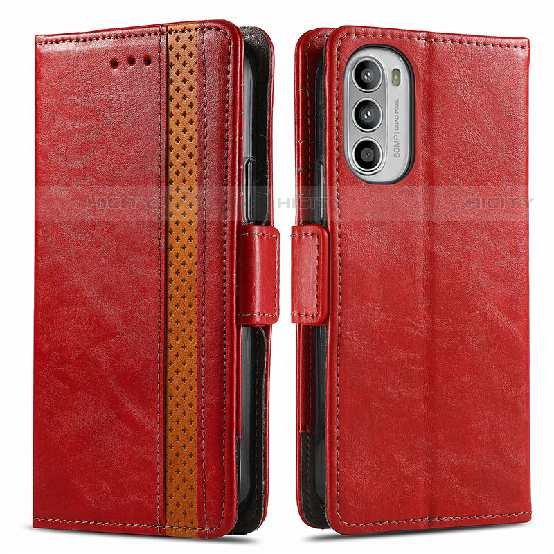 Custodia Portafoglio In Pelle Cover con Supporto S02D per Motorola Moto G52j 5G Rosso
